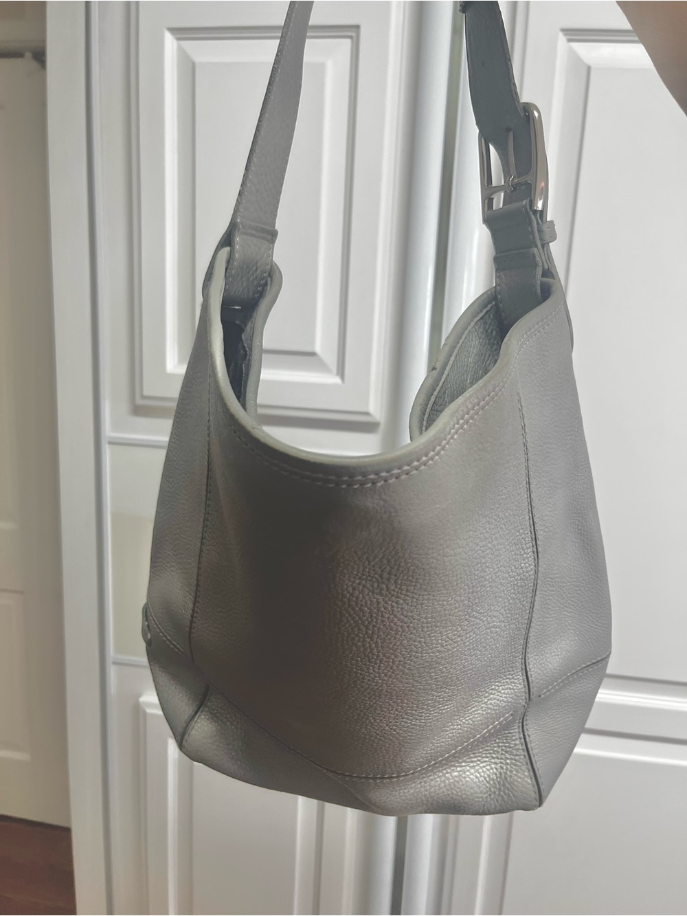 Cole Haan Soft Pebbled Grey silver Leather Shoulder Bag